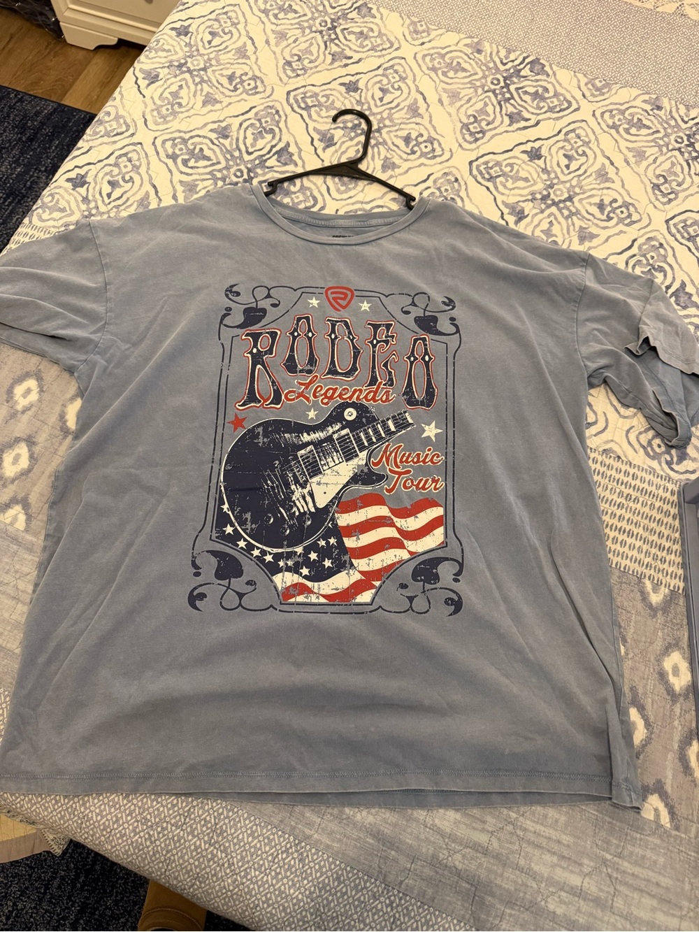 Rock n Roll Denim  Women’s Graphic Tee - Blue with American Flag Guitar